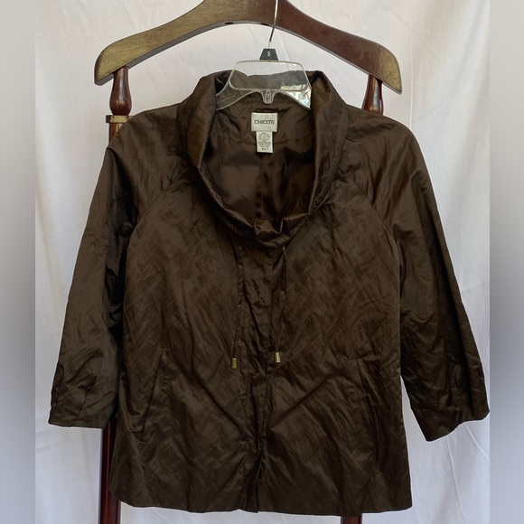 Chico’s Black Walnut/Brown Texture Shine Erika 3/4 Sleeve Snap Closure Jacket - Picture 7 of 15
